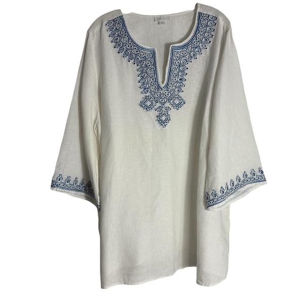 J. JILL “Love Linen” Embroidered Bell Sleeve White Linen Tunic Size 2X - Picture 4 of 10